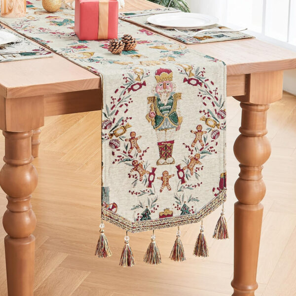 TOPLUXE Camino de Mesa de Tela Navidad, Decoración para Mesa Navideña de Comedor/Hotel/Restaurante/Festival Navidad (33x274 cm, Patrón Navidad) - Imagen 3