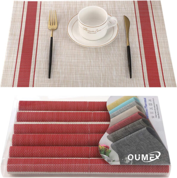 OUME Manteles Individuales de Mesa Lavable Antimanchas Antideslizante Resistente Al Calor PVC Vinilo Salvamanteles Individuales