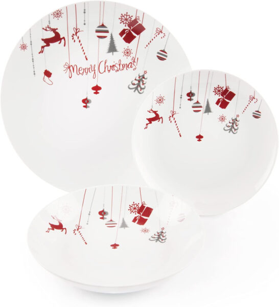 Excelsa Navidad Servicio de Mesa, China, blanco/rojo, 18 piezas