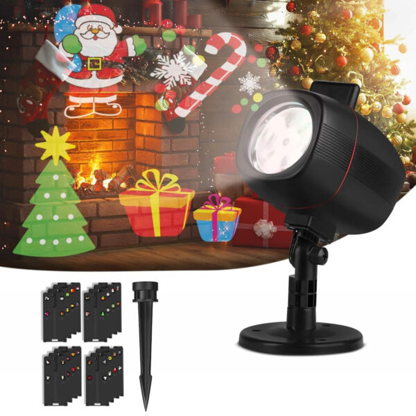 OUSFOT Proyector Navidad Exterior de 16 HD Patrones Lámpara de Proyección Navidad LED Luces de Proyector IP 65 Instalación Impermeable 2 en 1 para Navidad Halloween Fiesta de Bodas