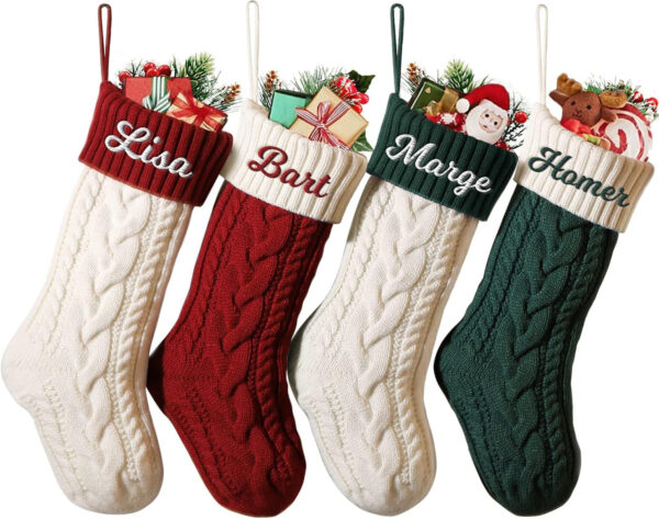 NIBESSER Calcetines Navidad Chimenea Personalizado con Nombre Botas de Navidad para Colgar Calcetines Navideños Papá Noel Christmas Stocking Idea Regalo para Decoración Navideña (Estilo A, 4 Piezas)