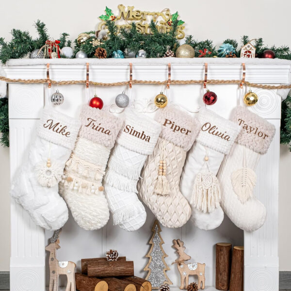 Beyond Your Thoughts Calcetines de Navidad Personalizados, Medias Navideñas con Nombre,Calcetín Decoración Navideña para árbol de Navidad Chimenea Fiesta de Navidad Adorno, Estilo Bohemio 6 PCS