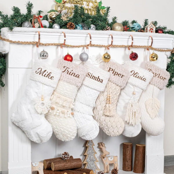 Beyond Your Thoughts Calcetines de Navidad Personalizados, Medias Navideñas con Nombre,Calcetín Decoración Navideña para árbol de Navidad Chimenea Fiesta de Navidad Adorno, Estilo Bohemio 6 PCS - Imagen 8