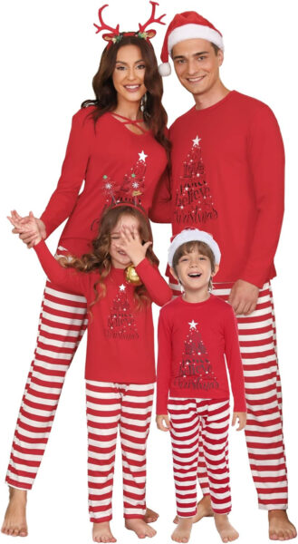 iClosam Pijamas De Navidad Familia Conjunto Pantalon y Top Mujer Hombre Niños Niña Camisetas De Manga Larga Sudadera Chándal Suéter