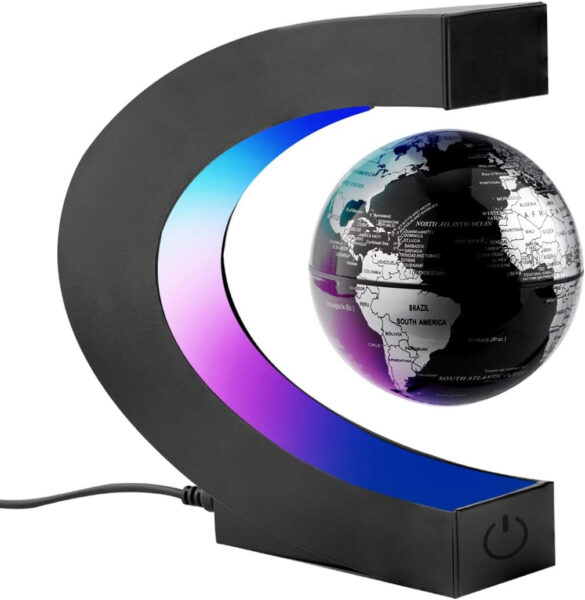 Surplex C Forma Globo Flotante de Levitación Magnética con Luces color LED, Mapa de Mundial Rotativo para la Educación Enseñanza Inicio Oficina de Decoración de Escritorio Regalo (Negro)