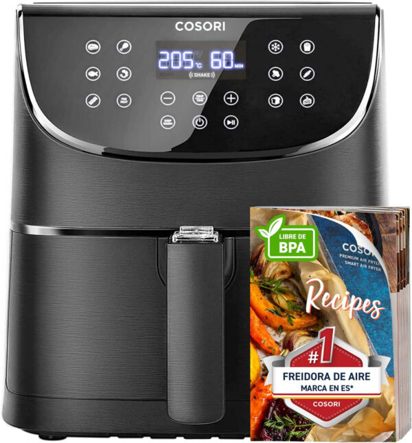 COSORI Freidora de Aire Duradera 5.5 L Air Fryer 1700W, Tecnología Rapid Air, 55% Menos Energía, 13 Automáticos Modos, Uso Sencillo, Panel Táctil Intuitivo, Acero Inox Interior, Hasta 205 °C y 60 Min