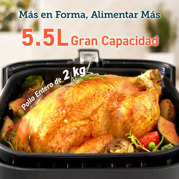 COSORI Freidora de Aire Duradera 5.5 L Air Fryer 1700W, Tecnología Rapid Air, 55% Menos Energía, 13 Automáticos Modos, Uso Sencillo, Panel Táctil Intuitivo, Acero Inox Interior, Hasta 205 °C y 60 Min - Imagen 6