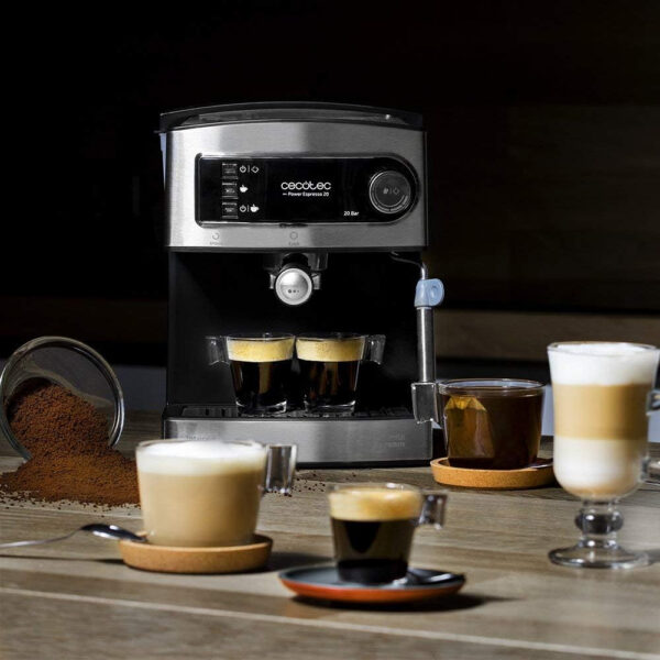 Cecotec Cafetera Express Manual Power Espresso 20. 850 W, Presión 20 Bares, Depósito de 1,6L, Brazo Doble Salida, Vaporizador, Superficie Calientatazas, Acabados en Acero Inoxidable - Imagen 3