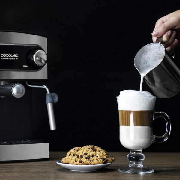 Cecotec Cafetera Express Manual Power Espresso 20. 850 W, Presión 20 Bares, Depósito de 1,6L, Brazo Doble Salida, Vaporizador, Superficie Calientatazas, Acabados en Acero Inoxidable - Imagen 6