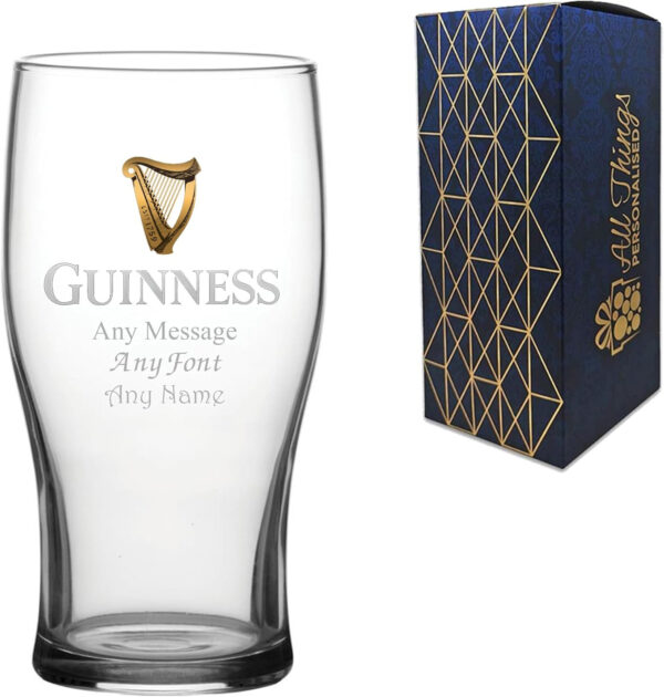 Copa Guinness con grabado personalizable, en caja de regalo, personalizable con cualquier mensaje para cualquier ocasión