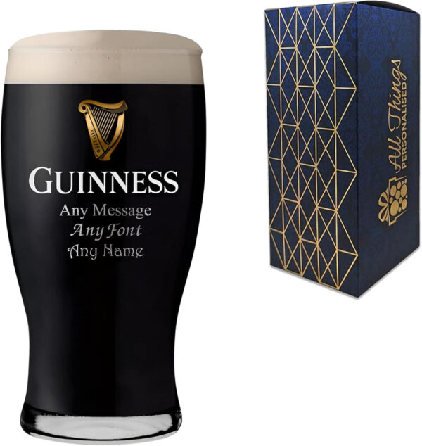 Copa Guinness con grabado personalizable, en caja de regalo, personalizable con cualquier mensaje para cualquier ocasión - Imagen 3