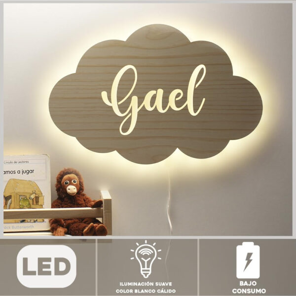 DEHOME Lámpara de Pared para Habitación Infantil LED Personalizada Nube – Lámpara para Bebé Color Blanco Cálido con Nombre – Regalo personalizado - Imagen 3