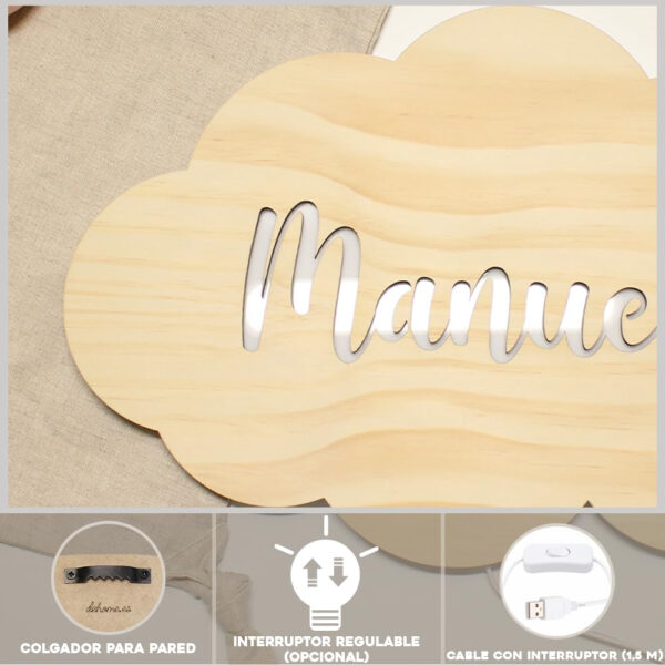 DEHOME Lámpara de Pared para Habitación Infantil LED Personalizada Nube – Lámpara para Bebé Color Blanco Cálido con Nombre – Regalo personalizado - Imagen 4