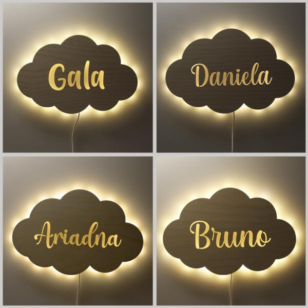 DEHOME Lámpara de Pared para Habitación Infantil LED Personalizada Nube – Lámpara para Bebé Color Blanco Cálido con Nombre – Regalo personalizado - Imagen 8