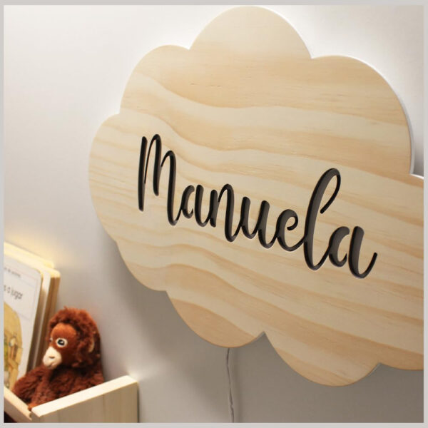 DEHOME Lámpara de Pared para Habitación Infantil LED Personalizada Nube – Lámpara para Bebé Color Blanco Cálido con Nombre – Regalo personalizado - Imagen 9