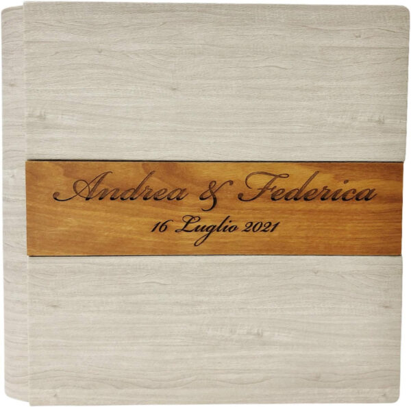 TriVin Art, Álbum de Fotos en Polipiel, con Aplicación de Madera Personalizable con Grabado. Ideal para Bautismo, Boda, Comunión y foto recuerdo. - Imagen 3