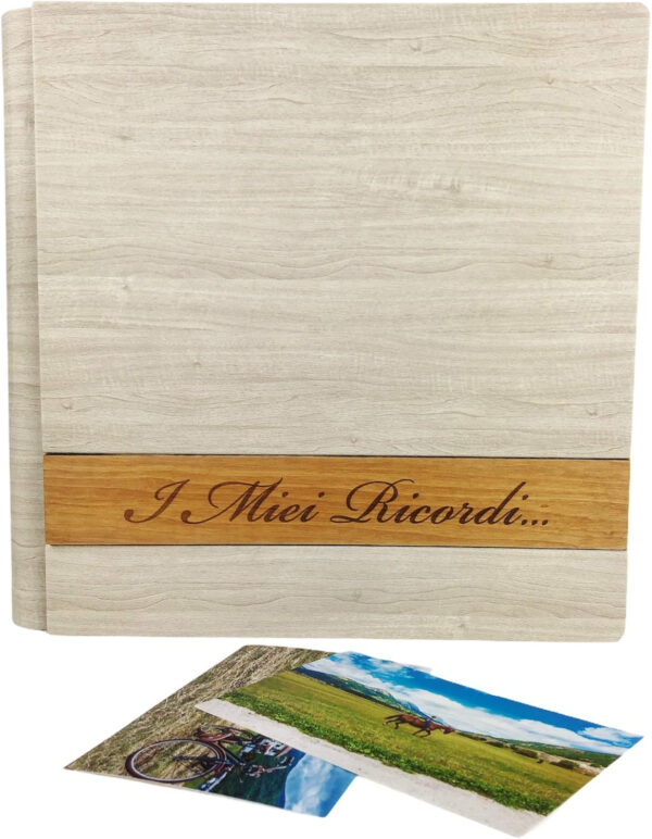 TriVin Art, Álbum de Fotos en Polipiel, con Aplicación de Madera Personalizable con Grabado. Ideal para Bautismo, Boda, Comunión y foto recuerdo. - Imagen 4