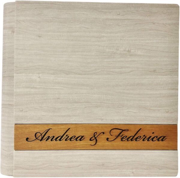 TriVin Art, Álbum de Fotos en Polipiel, con Aplicación de Madera Personalizable con Grabado. Ideal para Bautismo, Boda, Comunión y foto recuerdo. - Imagen 7