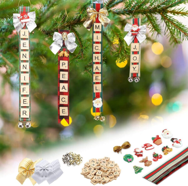 Adornos de Navidad Decoraciones de árbol Artesanías para Niñas Adultos Niños Kit DIY Personalizado Regalo Cinta Scrabble Azulejos Campanas Rústico Colgante Colgante Decoración Interior