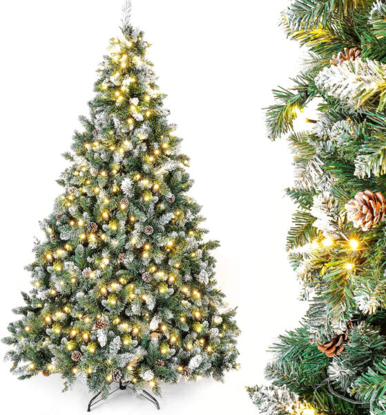 YORBAY Árbol de Navidad Artificial con Luces Led de Color Blanco cálido y Blanco Nevado Grande (180 cm 340LED)