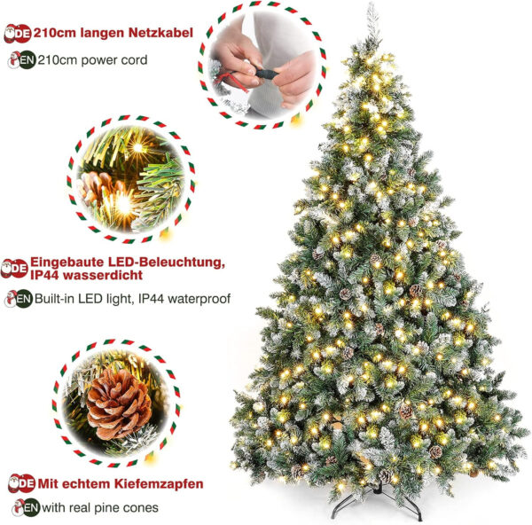 YORBAY Árbol de Navidad Artificial con Luces Led de Color Blanco cálido y Blanco Nevado Grande (180 cm 340LED) - Imagen 5