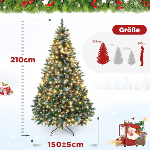 Yorbay árbol de Navidad Artificial con iluminación y Nieve Blanca, árbol de Navidad LED para decoración navideña con piñas Reales, Resistente al Fuego (210 cm) - Imagen 3