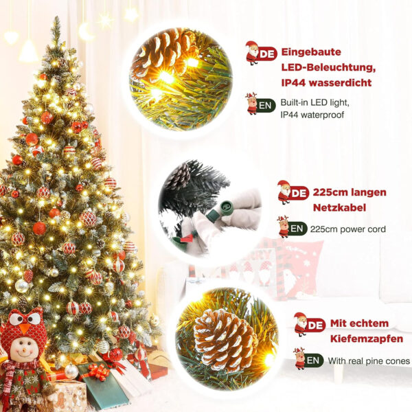 Yorbay árbol de Navidad Artificial con iluminación y Nieve Blanca, árbol de Navidad LED para decoración navideña con piñas Reales, Resistente al Fuego (210 cm) - Imagen 5