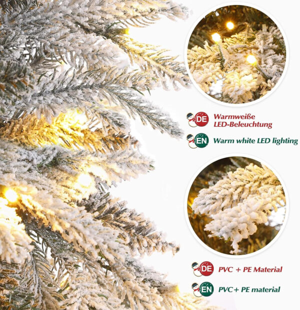 Yorbay Árbol de Navidad Artificial, con Luces Led y Copos de Nieve Decoracion Navideña, Soporte en Metal (210cm) - Imagen 5