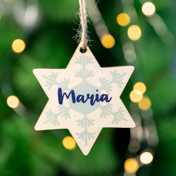 Wanapix | Adorno Navidad de Madera Personalizado | Adorno para Árbol de Navidad Personalizado con Foto | Bola de Árbol con Forma Original | Incluye Cuerda de Yute para Colgar | Estrella - Imagen 7