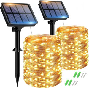 btfarm 2 Paquete Guirnaldas Luces Exterior Solar, Totalmente 30M 300 LED, 8 Modos Cadena de Luces Decoracion para Terraza, Fiestas, Bodas, Patio, Jardines (Blanco Calido)