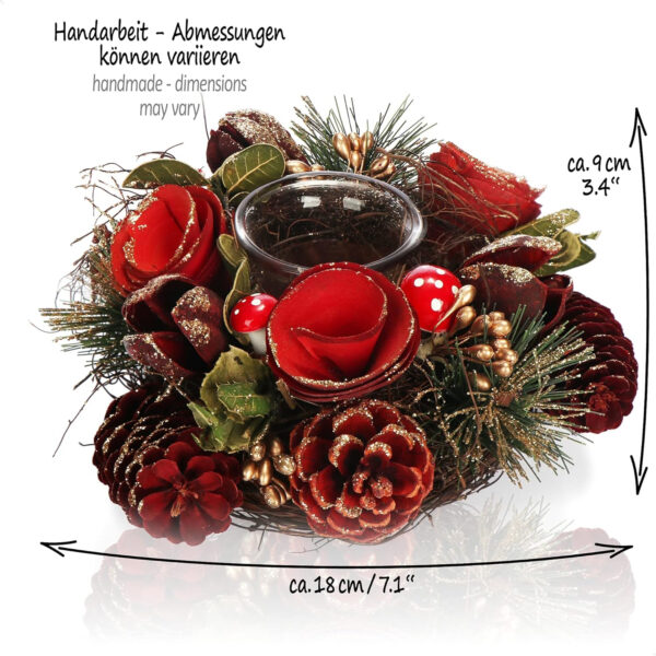 com-four® Portavelas - Portavelas Decorativo para Navidad y otoño - Portavelas con Materiales Naturales - Artesanía (Arreglo de adviento Flor roja - 1 Vela) - Imagen 6