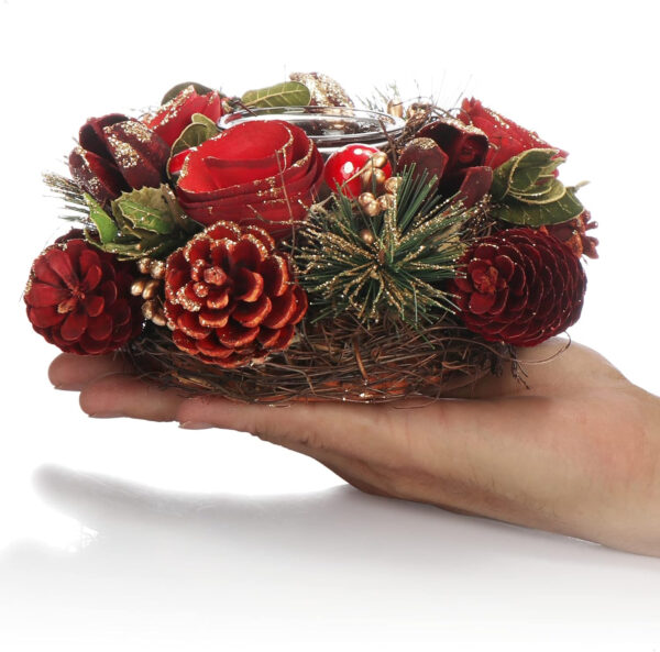 com-four® Portavelas - Portavelas Decorativo para Navidad y otoño - Portavelas con Materiales Naturales - Artesanía (Arreglo de adviento Flor roja - 1 Vela) - Imagen 7