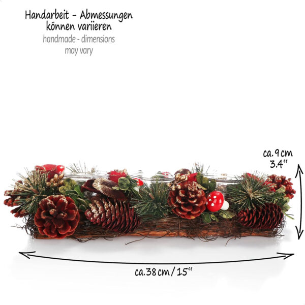 com-four® Portavelas - Portavelas Decorativo para Navidad y otoño - Portavelas con Materiales Naturales - Artesanía (Arreglo de adviento Flor roja - 3 Velas) - Imagen 6