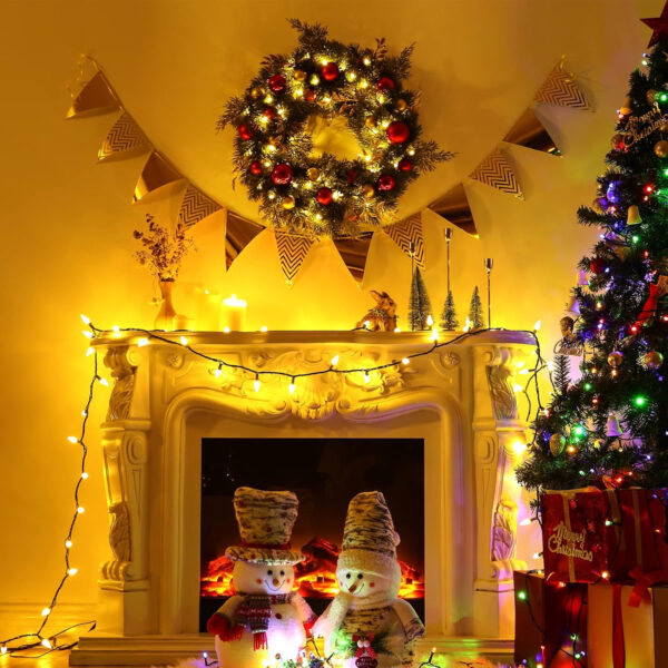 Corona Navidad con LED Luces, Ulinek 40LEDs 40CM Corona Navidad para Puerta con Agujas de Abeto Artificiales, Bolas de Navidad LED a Pilas, Decoración Navideña para Puerta de Casa Escalera Escaparates - Imagen 9