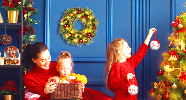 Corona de la Puerta de Navidad con LED Iluminación