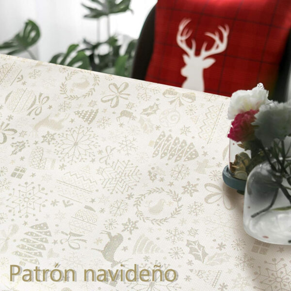 Viste tu hogar Mantel Navidad Hilo Dorado, Especial para Decoración Navideña y Cenas Familiares, etc, Diseño Moderno y Elegante, Fabricado en España, Beige Navidad, 140x300cm - Imagen 5