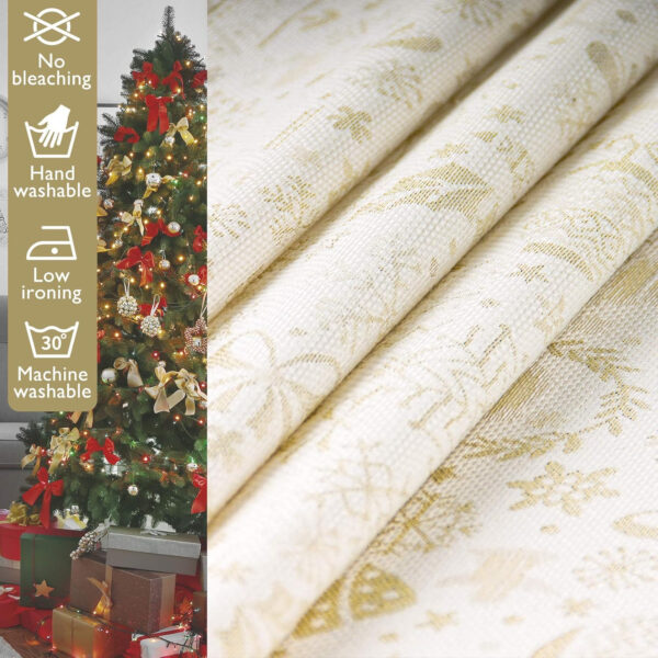 Viste tu hogar Mantel Navidad Hilo Dorado, Especial para Decoración Navideña y Cenas Familiares, etc, Diseño Moderno y Elegante, Fabricado en España, Beige Navidad, 140x300cm - Imagen 6