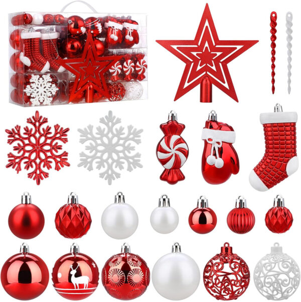 SOLEDI 128 Piezas Bolas de Navidad Rojas y Blancas - 2022 Decoración Navidad Personalizadas - Adornos Navidad Irrompibles Decoraciones de Árboles de Navidad - Gran