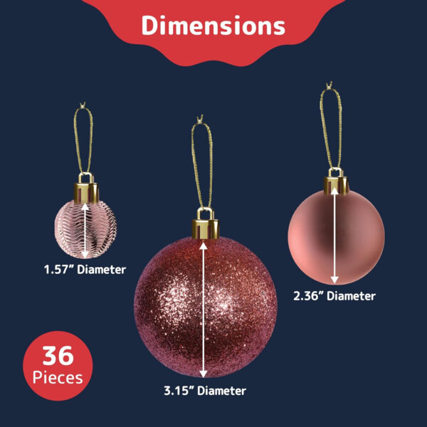 Prextex Bolas de Navidad Color Champán para Decoración Navideña – 36 Adornos Navidad Irrompibles con Anilla para Colgar – Decoración Navidad y Fiestas - Lote de Bolas de 6 Estilos en 3 Tamaños - Imagen 4