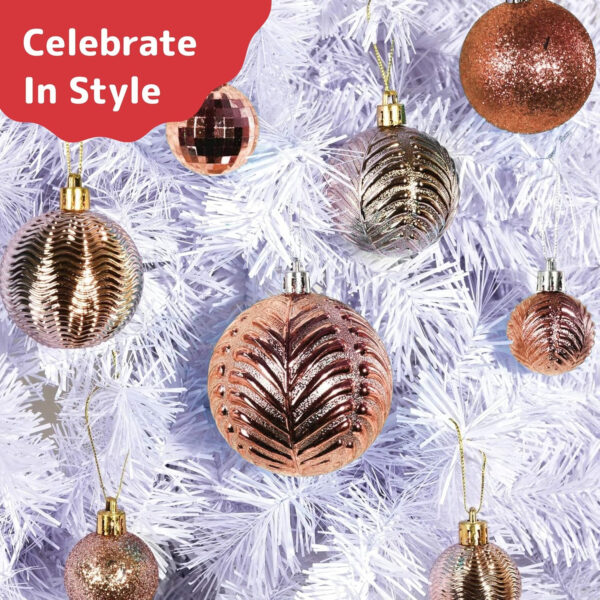 Prextex Bolas de Navidad Color Champán para Decoración Navideña – 36 Adornos Navidad Irrompibles con Anilla para Colgar – Decoración Navidad y Fiestas - Lote de Bolas de 6 Estilos en 3 Tamaños - Imagen 6