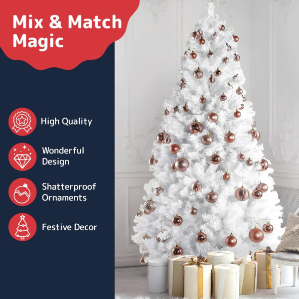 Prextex Bolas de Navidad Color Champán para Decoración Navideña – 36 Adornos Navidad Irrompibles con Anilla para Colgar – Decoración Navidad y Fiestas - Lote de Bolas de 6 Estilos en 3 Tamaños - Imagen 7