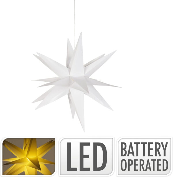 com-four® Estrella LED - Estrella de Navidad con función de Temporizador - Estrella LED como iluminación Decorativa para Navidad - Decoración navideña con Pilas (1 Pieza - Blanco) - Imagen 3