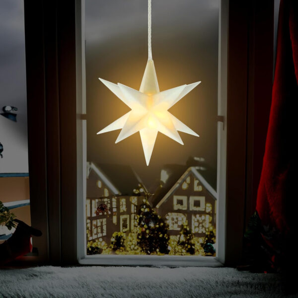 Spetebo Estrella de Navidad LED 3D blanca cálida 12 cm con temporizador – blanco – Estrella luminosa decorativa funciona con pilas para exterior e interior – Estrella decorativa para ventanas de - Imagen 3