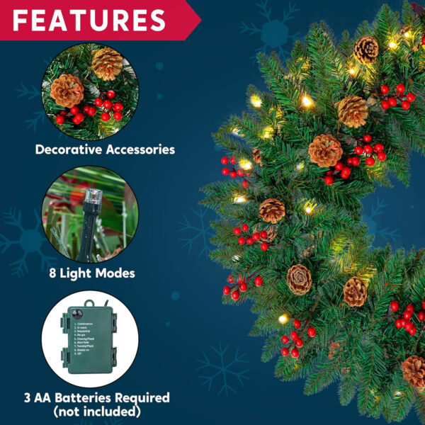 JOYIN 270 cm Guirnalda de Navidad Decoración Led para Árbol Artificial Premium 100 Luces LED Y Piñas Naturales Conectable A Más Guirnaldas - Imagen 3