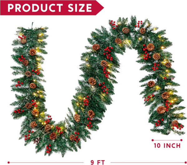 JOYIN 270 cm Guirnalda de Navidad Decoración Led para Árbol Artificial Premium 100 Luces LED Y Piñas Naturales Conectable A Más Guirnaldas - Imagen 8