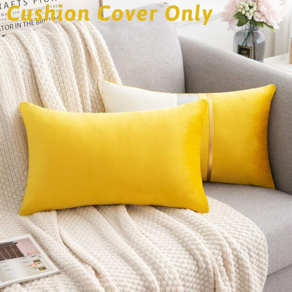 Fundas Cojines 30x50 Lujoso Funda de Almohada Rectangulares Terciopelo Amarillo Empalme con Rayas Dorado Cubierta Cojín Decoración para Hogar Cama Bancos Sala Sofá Sillas Jardín Exterior,2 Piezas - Imagen 3