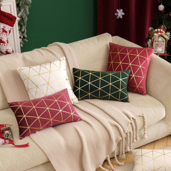 MIULEE Día de Navidad Funda de Cojines Terciopelo Cojines Sofá Cuadrado Estampado Dorado Funda de Almohada para Silla Oficina Cama Decoración Moderna de Habitación 2 Piezas 40x40 cm Crema - Imagen 7