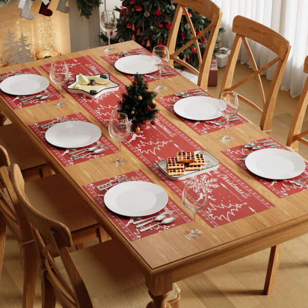 Famibay Juego de 6 manteles individuales y caminos de mesa de Navidad, resistentes al calor, lavables, 30 x 180 cm, para comedor, cocina, restaurante