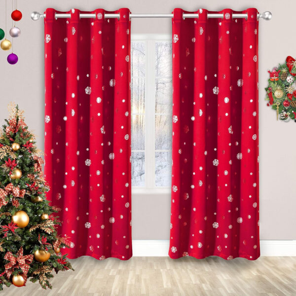 LORDTEX Cortinas navideñas con estampado de copo de nieve para sala de estar y dormitorio, cortinas opacas con aislamiento térmico, cortinas de ventana reductoras de ruido, 52 x 95 pulgadas de largo, - Imagen 3