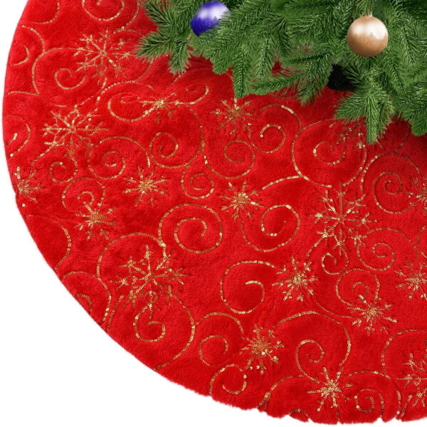 KONVINIT Rojo Falda de Árbol de Navidad Peluche Falda Arbol Navidad Cubre pie Arbol de Navidad Christmas Tree Skirt con Lentejuelas de Copos de Nieve,78cm/90cm/122cm
